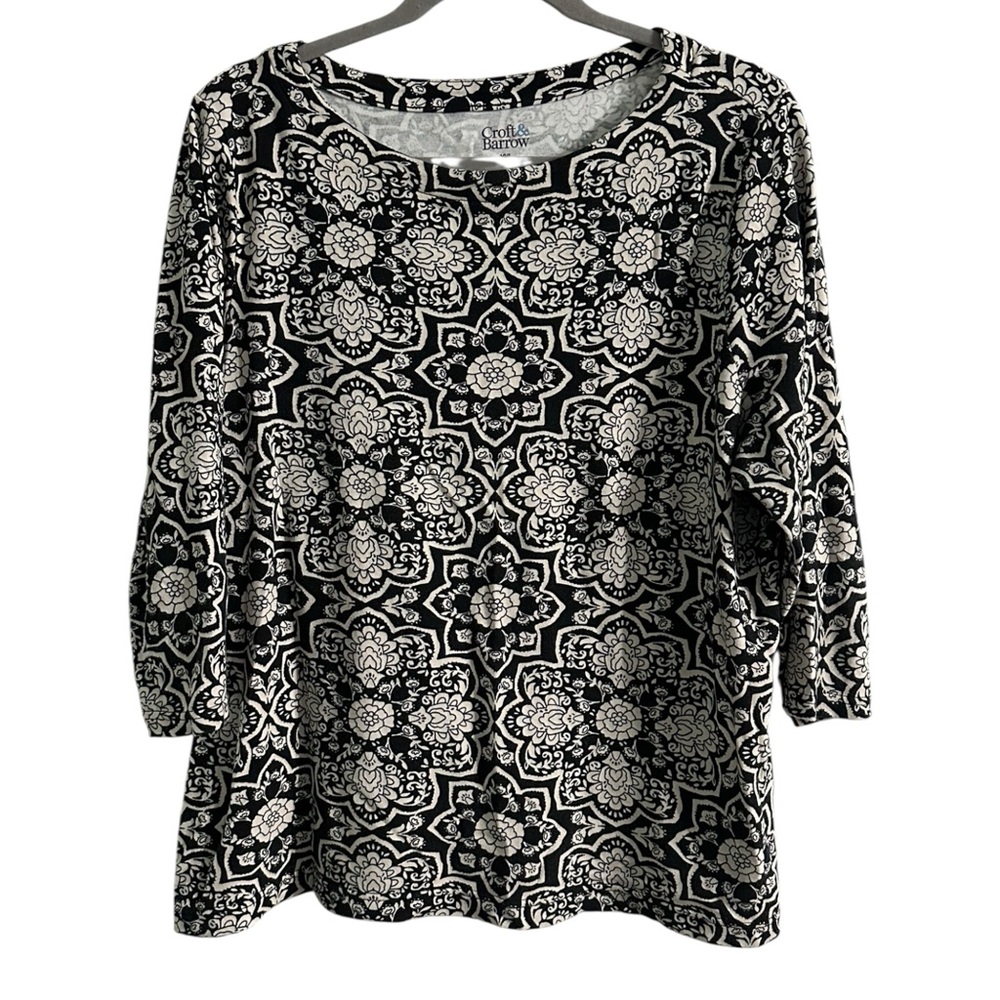 Croft & Barrow 100% Cotton Black and White Floral Blouse